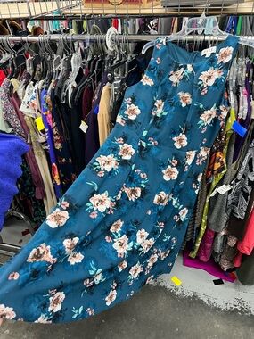 Elle Teal Floral A-Line Dress with Pink & Cream Blooms